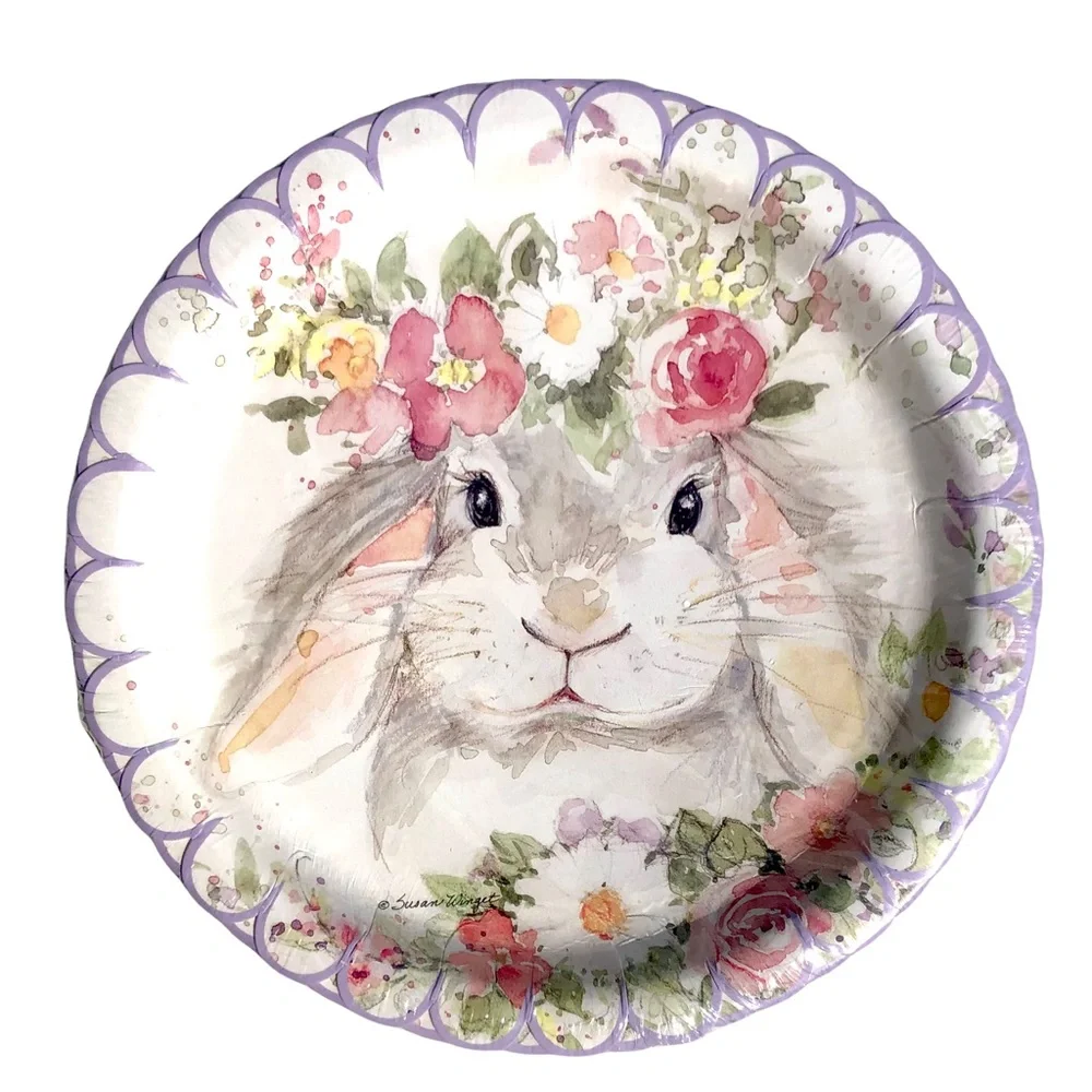 Scalloped Spring Bunny Party Tableware Set (Napkins + Plates)